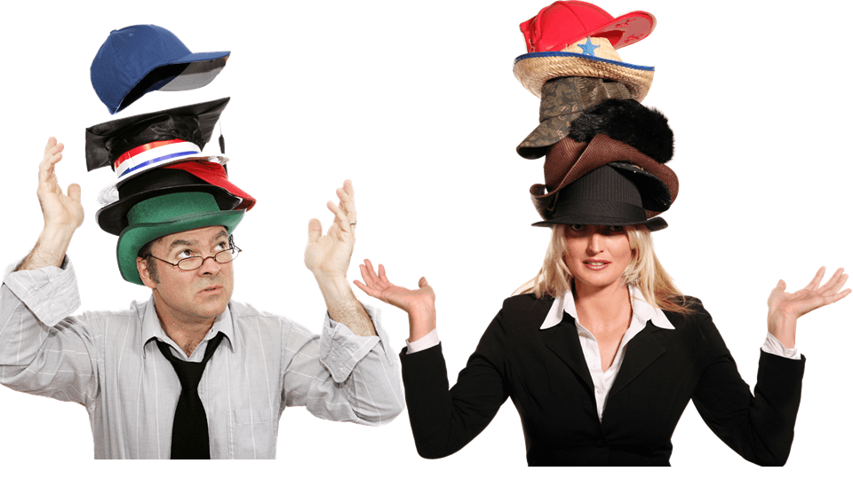 People wearing many hats